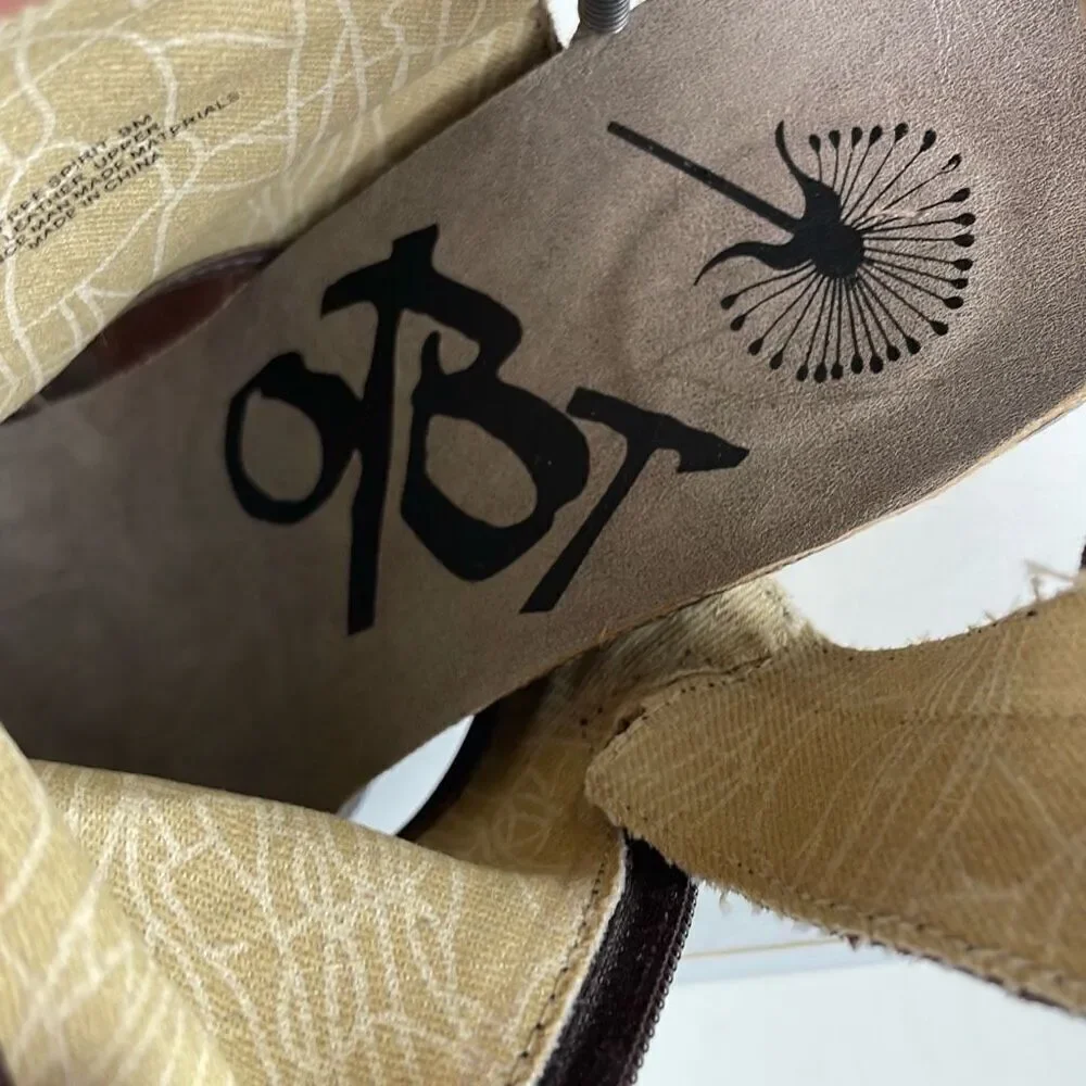 OTBT Free Spirit Chocolate Brown Suede Fringe Trim Slingback Sandals 9